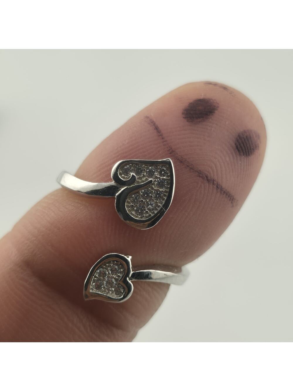 Sterling Silver 925 Double Heart Adjustable Ring Cubic Zirconia Jewelry
